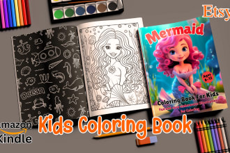 design awesome childrens coloring book, kids coloring book cover for kdp etsy