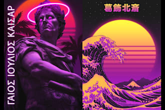 design a vibrant retrowave poster for your room in 24h delivery