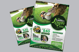 design lawn care, washing cleaning, landscape flyer, roofing solar, door hunger