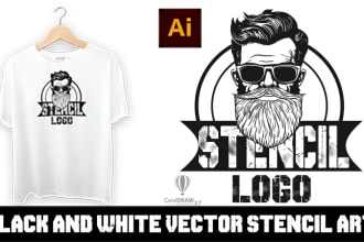 black and white vector face portrait logo, stencil art