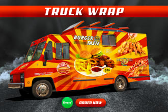 do truck wrap, food truck wrap, BBQ, pizza logo, upper terrace, grill, deck