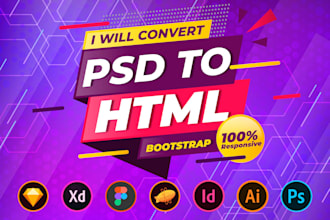 convert figma, psd, xd to html, css, bootstrap 5