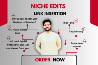 do niche edits, link insertion through blogger outreach, and SEO backlinks