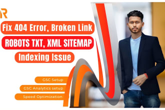 fix 404 error, broken link, robots txt, XML sitemap, indexing issue