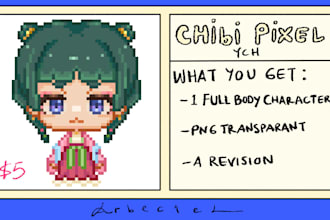 draw your character in cute chibi pixel art ych