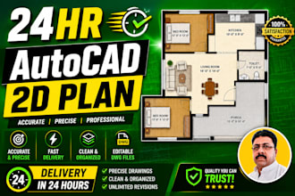 draw expert 2d floor plan in autocad from your sketch or PDF  24hr