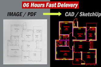 convert pdf, image, drawing to autocad or sketchup 6 hrs