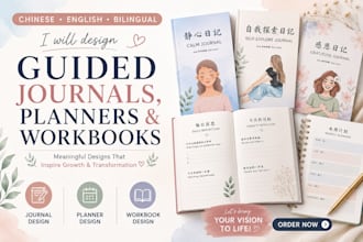 design guided journals, planners and workbooks