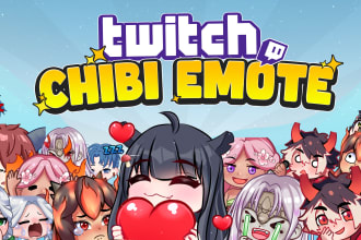 make cute chibi twitch emotes and badges for twitch, kick, discord, and youtube