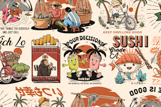 create unique vintage retro illustration for your clothing