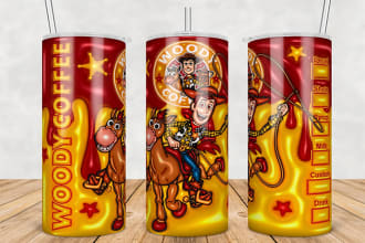 create a nice inflated 2d, 3d skinny tumbler 10,20 oz tumbler wraps mockup