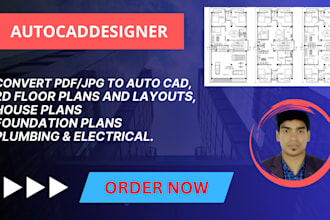 do auto cad 2d floor plan elevation section from sketch