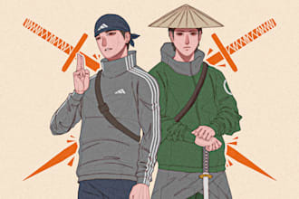 design urban ninja streetwear style anime character for your manga or game