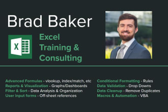 create and teach excel formulas, formatting, pivot tables