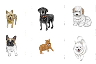 draw pet, dog and cat to watercolor portrait