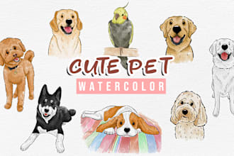 draw your pet portrait in a super cute watercolor