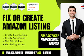 create amazon product listings, variation, flat file, or fix amazon listing