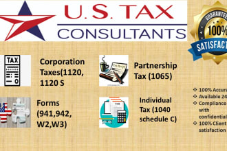 prepare and efile US individual and business tax 1040, 1120 and 1065