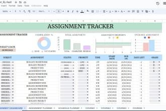 customize student planner assignment tracker in google sheets