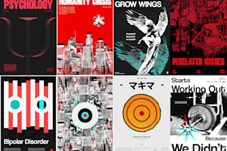 create unique poster design in grunge and brutalism style