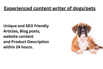 write dog articles, pet blog posts, and product description