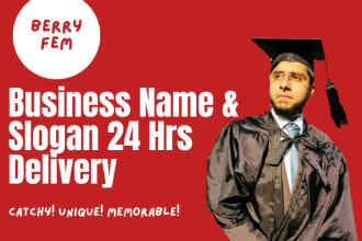 provide 100 catchy unique business name, slogan, and domain search