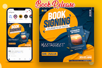 design book signing, launching flyer, poster and book cover