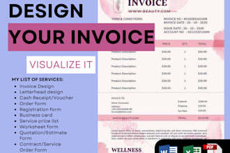 design your invoice, receipt, letterhead, budget, in spanish and english