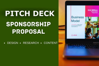 research, write and design your investor pitch deck, and sponsorship proposal