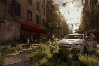 photorealistic environment in unreal with lighting and cenamatic