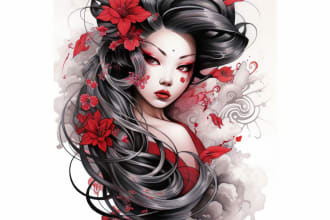 draw a traditional japanese illustration tattoo design