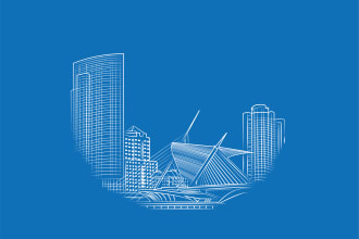 illustrate landscape city skyline in silhouette or line art