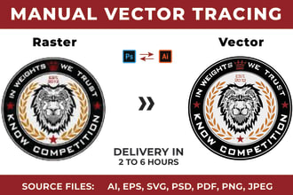 do manual vector tracing, redraw text, logo, image to vector