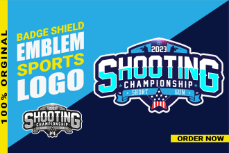 design powerful sports team logo in badge, shield style