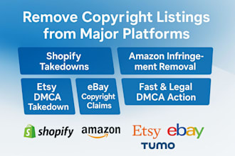 remove copyright listing product to shopify,ebay,etsy,alibaba,walmart,under dmca