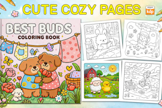 draw cozy bold and easy coloring book pages and cover for KDP