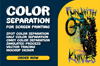 do professional cmyk, spot, halftone color separation for screen printing