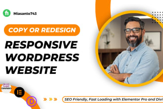 create, copy, and redesign website using divi theme, elementor pro or wpbakery