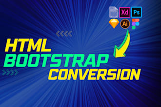 convert png, figma, xd, ai, sketch, PSD to HTML CSS bootstrap responsive website
