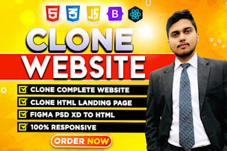 copy, clone website or landing page using html, css, javascript, reactjs