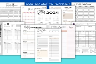 do custom digital planner template, log book, calendar, journal for your etsy