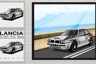draw automotive car vector illustration for poster wall art