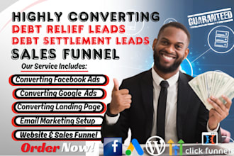 converting debt relief funnel landing page debt settlement website for debt lead