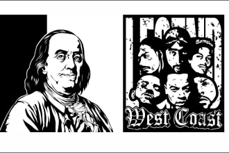 a black and white vector face portrait logo, stencil art