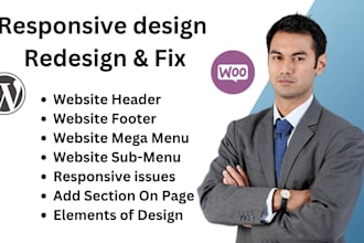 responsive design and fix header, footer, and mega menu for wordpress website