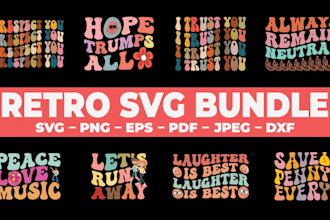 do typography retro wavy svg t shirt design and svg bundle with fast delivery