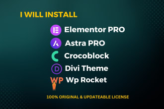 install elementor pro, astra pro, divi, wp rocket, crocoblock plugin updatable