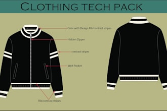 do clothing tech pack and flat sketch for the manufacturer