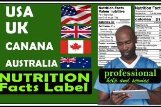 provide nutrition facts label, UK, USA, canada, or australia