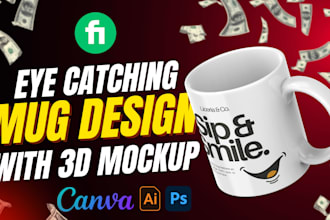 custom modern mug design with realistic 3d mockups